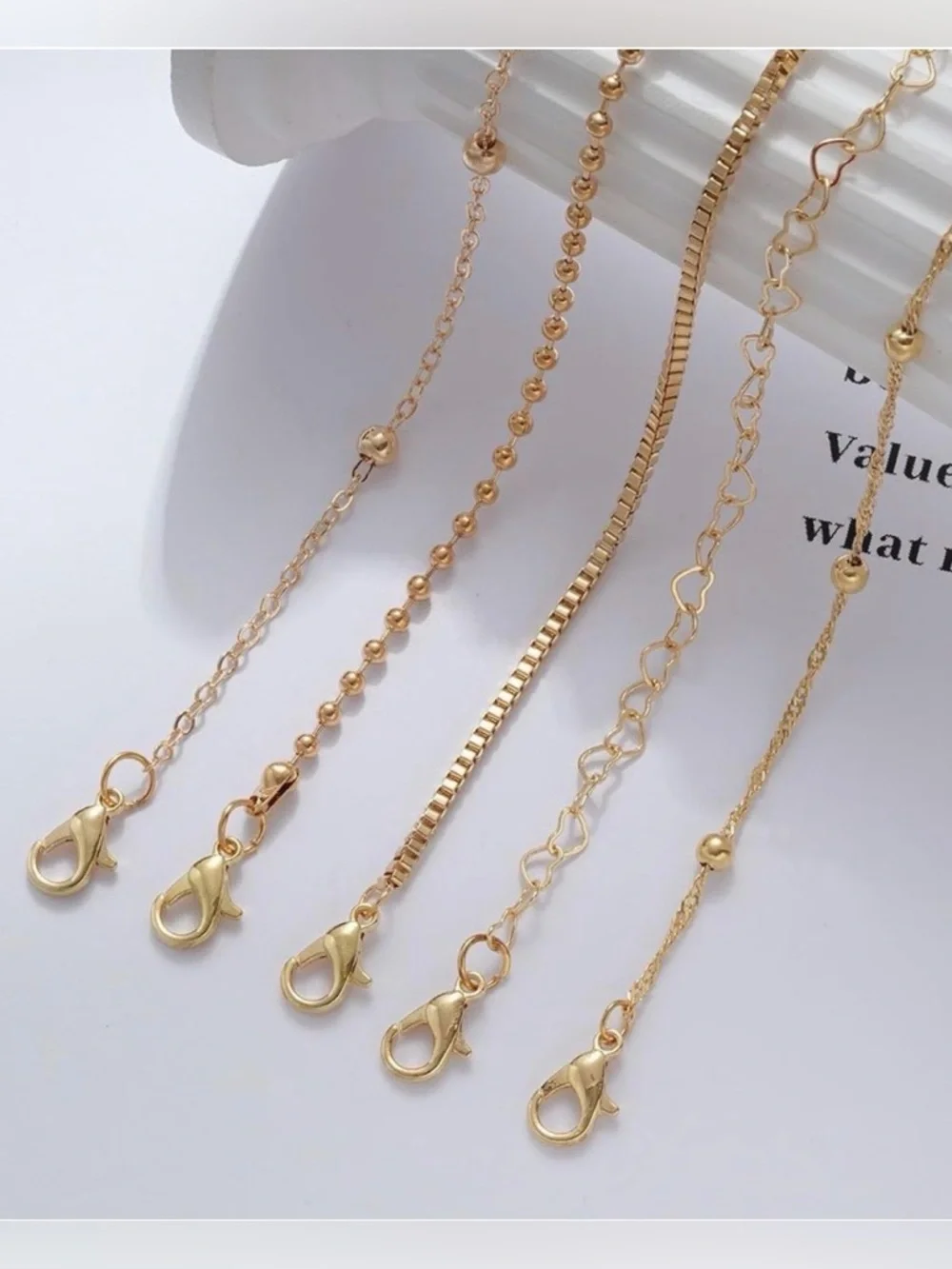 NWT~5pc 14K Gold Plated Stackable & Adjustable Bracelet Set